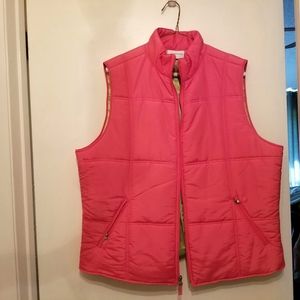 Vest - lightly quilted, fuscia color with mint green lining.